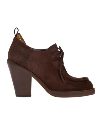 Etro Suede Lace-up Shoes With Texan Heel In Brown