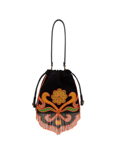 Etro Suede Leather Bucket Bag In Black