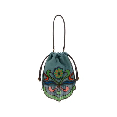 Etro Suede Leather Bucket Bag In Blue