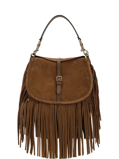 Etro Suede Leather Fringed Shoulder Bag In Brown
