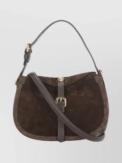 Etro Suede Leather Shoulder Bag With Removable Strap In Brown