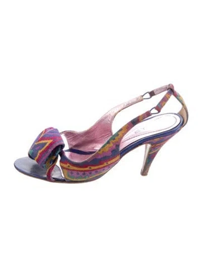 Pre-owned Etro Suede Paisley Print Slingback Sandals In Blue