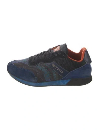 Pre-owned Etro Suede Paisley Print Sneakers In Blue