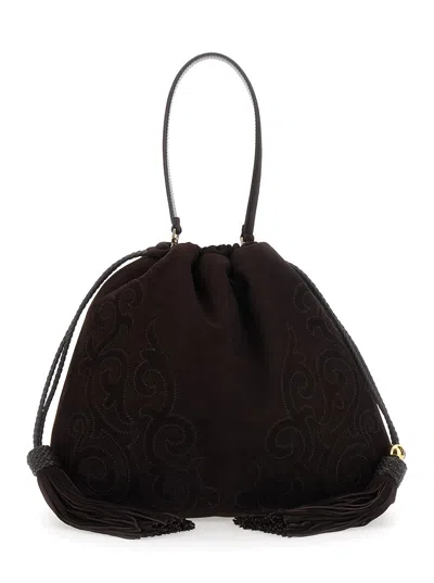 Etro Suede Patchwork Shoulder Bag Kalispera L 37.5x35.5x12 Cm In Black