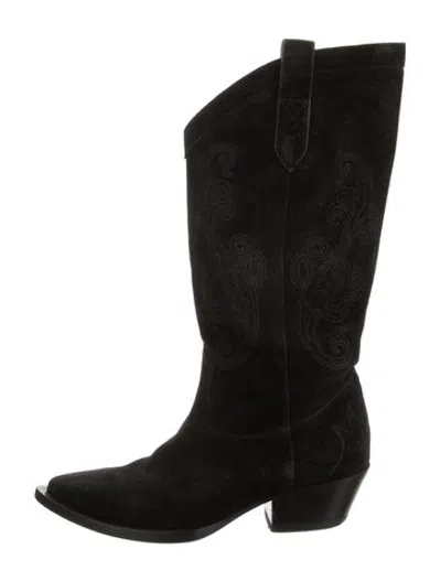 Pre-owned Etro Suede Patterned Western Boots In Black