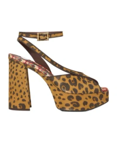 Etro Suede Platform Sandals With Animal Motif In Animal Print