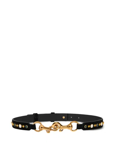 Etro Suede Pony Belt With Jewel Studs In Black