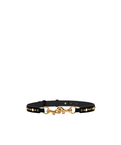 Etro Suede Pony Belt With Jewel Studs In Black