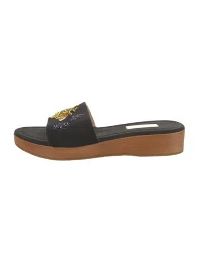 Pre-owned Etro Suede Printed Slides In Black