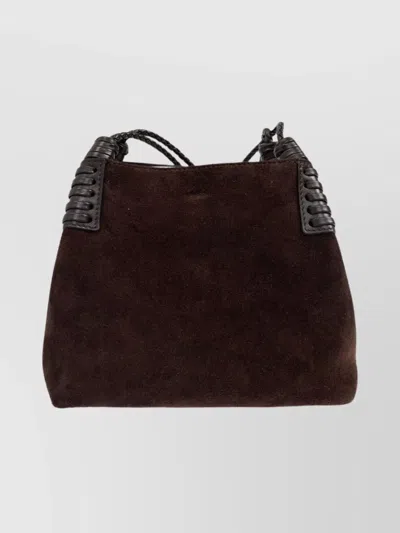 Etro Suede Shoulder Bag Braided Handles
