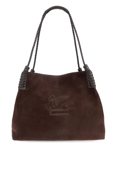 Etro Suede Shoulder Bag In Brown