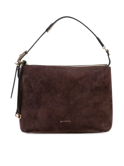 Etro Suede Shoulder Bag With Leather Details In Multicolour