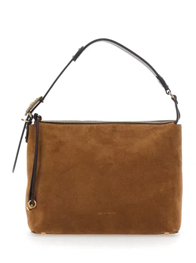Etro Suede Shoulder Handbag With Adjustable Removable Strap, Logo Lettering & Top Zip Closure, 28x20 In Brown