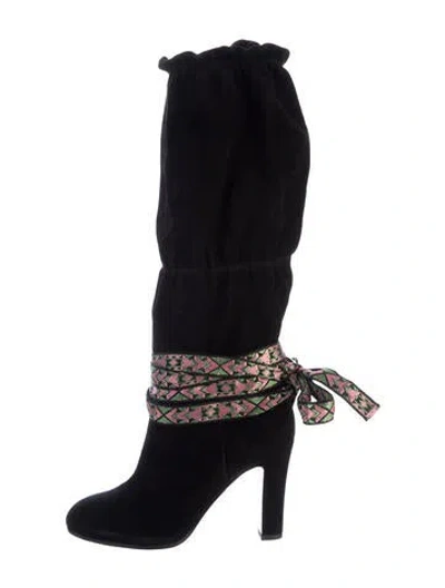 Pre-owned Etro Suede Slouch Boots In Black/blue