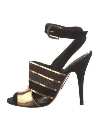 Pre-owned Etro Suede Striped Slingback Sandals In Black