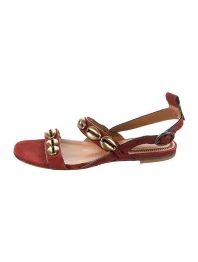 Pre-owned Etro Suede Studded Accents Slingback Sandals In Red