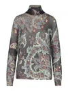Etro Grey Floral Print Knitted Wool Sweater In Multicolor