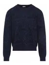Etro Blue Sweater With Paisley Print In Cotton-wool Blend