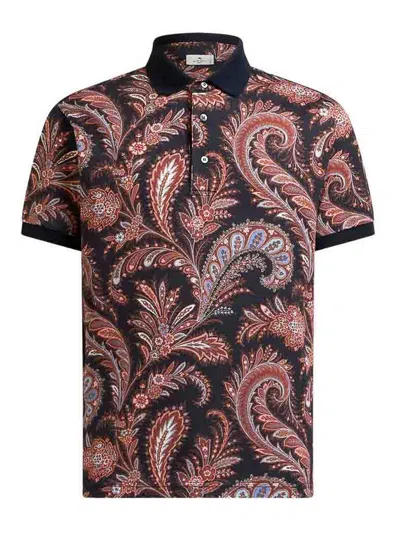 Etro Multicolor Paisley Flowers Polo In Brown