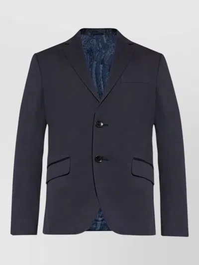 Etro Suit Notch Lapel Flap Pockets Nylon Silk In Blue