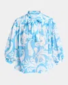 Etro Loose-fit Cotton Shirt With V-neck And Floral Pattern In Print On White Base