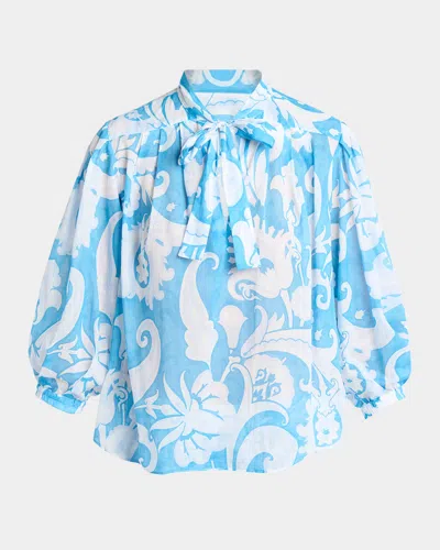 ETRO SUMMER PAISLEY COTTON VOILE TIE-NECK BLOUSE