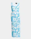 Etro Summer Paisley Silk Twill Midi Dress In Print On Blue Base 4