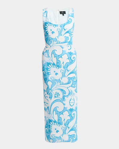 ETRO SUMMER PAISLEY SILK TWILL MIDI DRESS