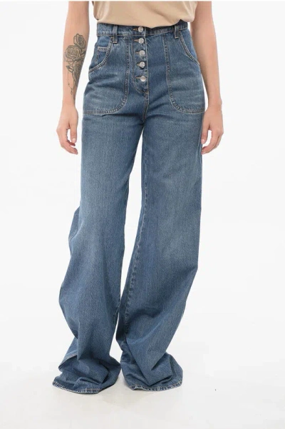 Etro Super Wide Leg Denims With Embroidered Pockets