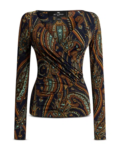 Etro Surplice Neck Knit Top In Black