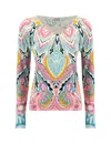 Etro Abstract-print Knit V-neck Top In Blue