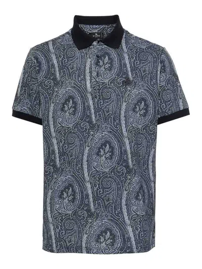 Etro Printed Cotton Polo In Gray