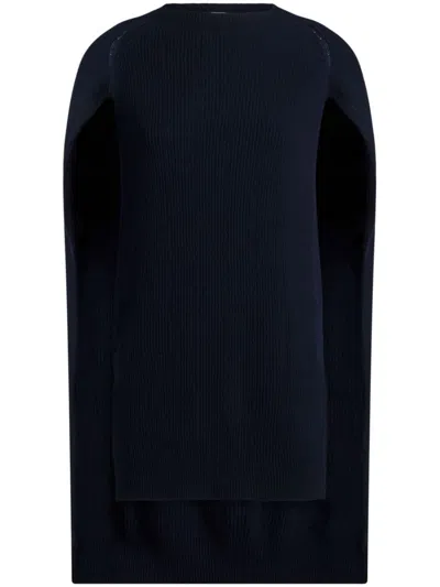 Etro Ribbed Cashmere Cape Top In Navy Blue