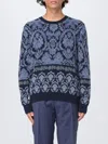 Etro Crew Neck Sweater Intricate Pattern In Blue