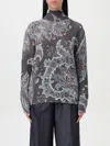 Etro Grey Floral Print Knitted Wool Sweater In Blue