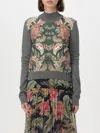 Etro Grey Floral Contrast-panel Sweater In Grün