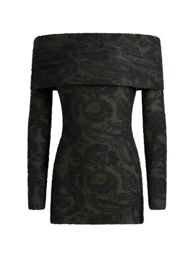 Etro Sweater In Chenille Jacquard With Paisley Foliage Motif In Black