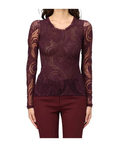 Etro Sweater In Cotton-blend Burnout Jersey With Paisley Motif In Burgundy