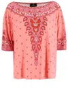 Etro Women Pink Paisley Print Stretch Jersey Top In Pink