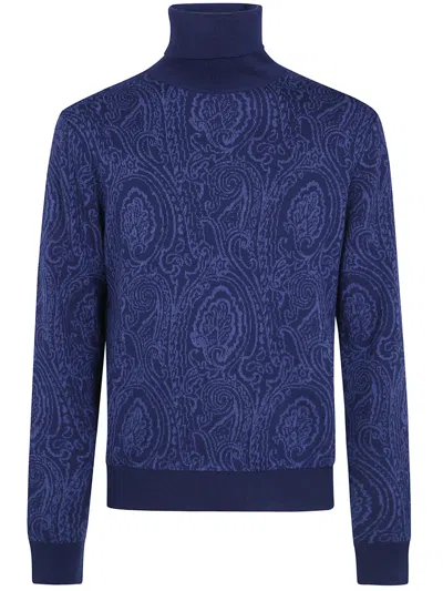 Etro Paisley-jacquard Roll-neck Sweater In Blue