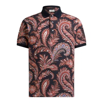 Etro Multicolor Paisley Flowers Polo In Brown