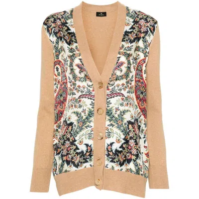Etro Floral-print Panelled Cardigan In Brown