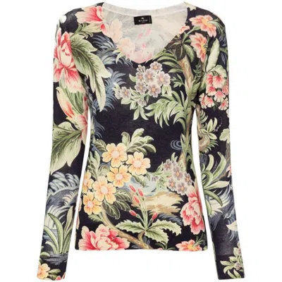 Etro Floral-print Knitted Jumper In Black