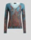 Etro Midnight Dream Printed V-neck Sweater In Multi