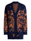 Etro Wool Jacquard V-neck Cardigan With Front Pockets In Blue