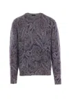Etro Ribbed Knit Crewneck Sweater Paisley In Gray