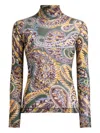 Etro Women High-neck Top With Paisley Pattern In Green