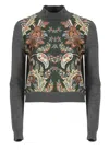 Etro Floral Knit Turtleneck Top In Grey
