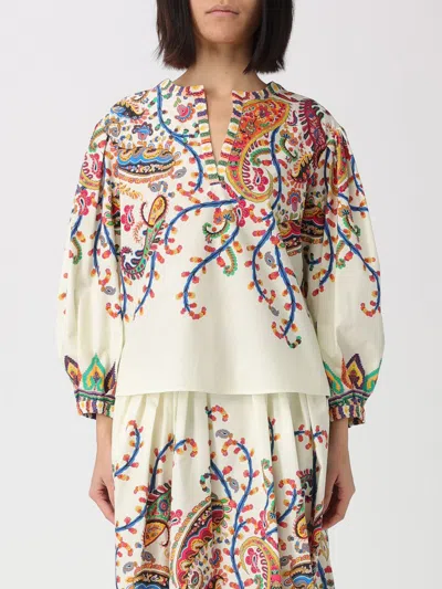 Etro Cotton Blouse With Placed Floral Paisley Print In Brown