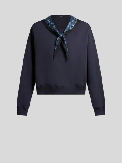 Etro Sweatshirt Mit Bedrucktem Seidenschal In Navyblau